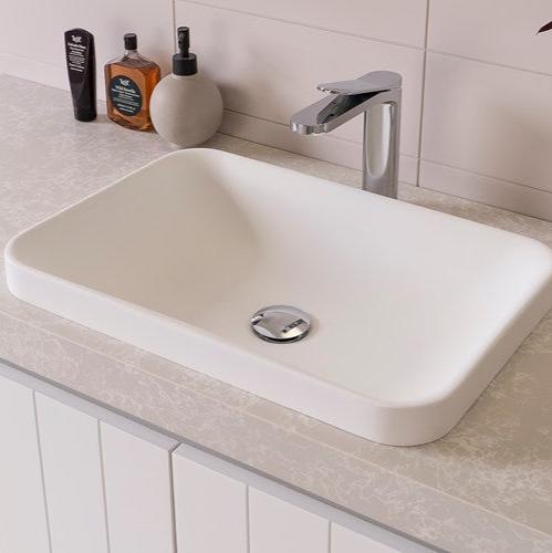 semi inset solid surface matte or gloss white bathroom vanity basin 545x365mm