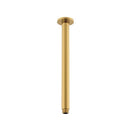A 300mm brushed brass ceiling dropper shower arm.