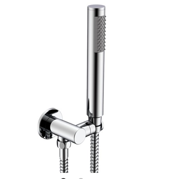 hand held chrome shower on a bracke