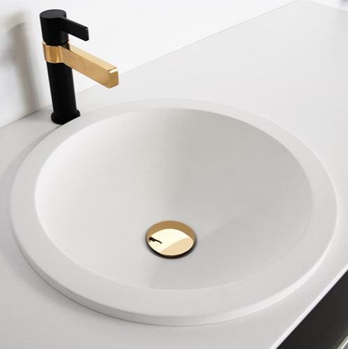 bathroom vanity round inset basin white solid surface 395x395mm