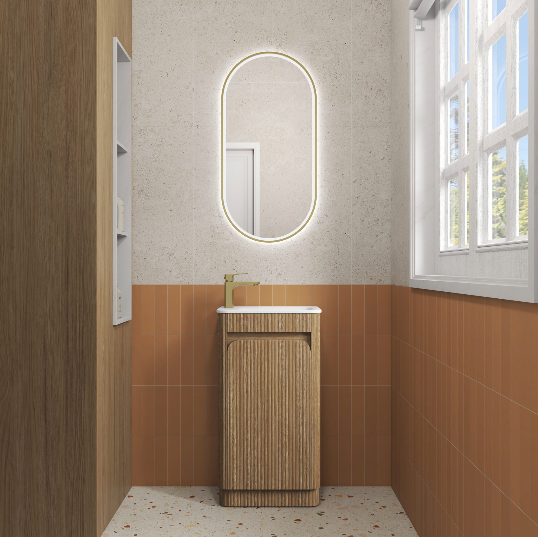 Harvest Oak Finger pull Floor Standing grooved vanity