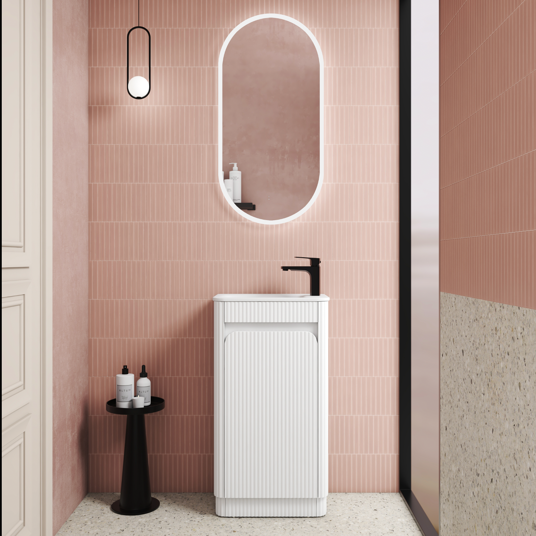 Matte White Finger pull Floor Standing grooved vanity