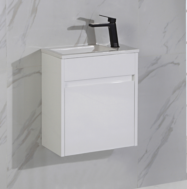 Aulic Brant Single Door Gloss White Finish compact Wall Hung Vanity 465mm