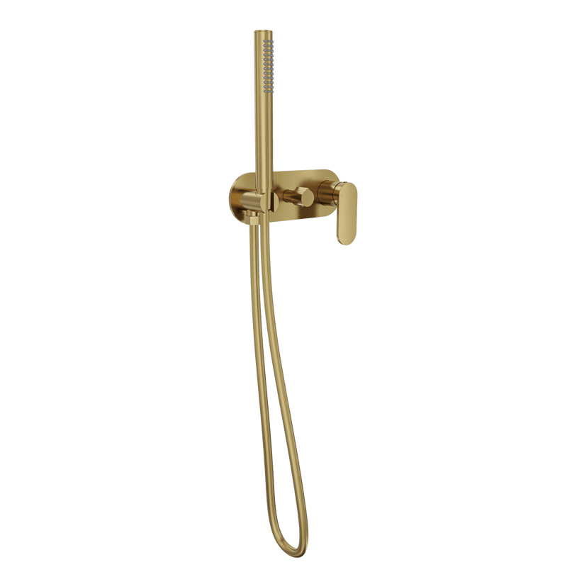 Linsol Capo 1-Plate Wall Mixer with Diverter & Hand Shower Brushed Brass