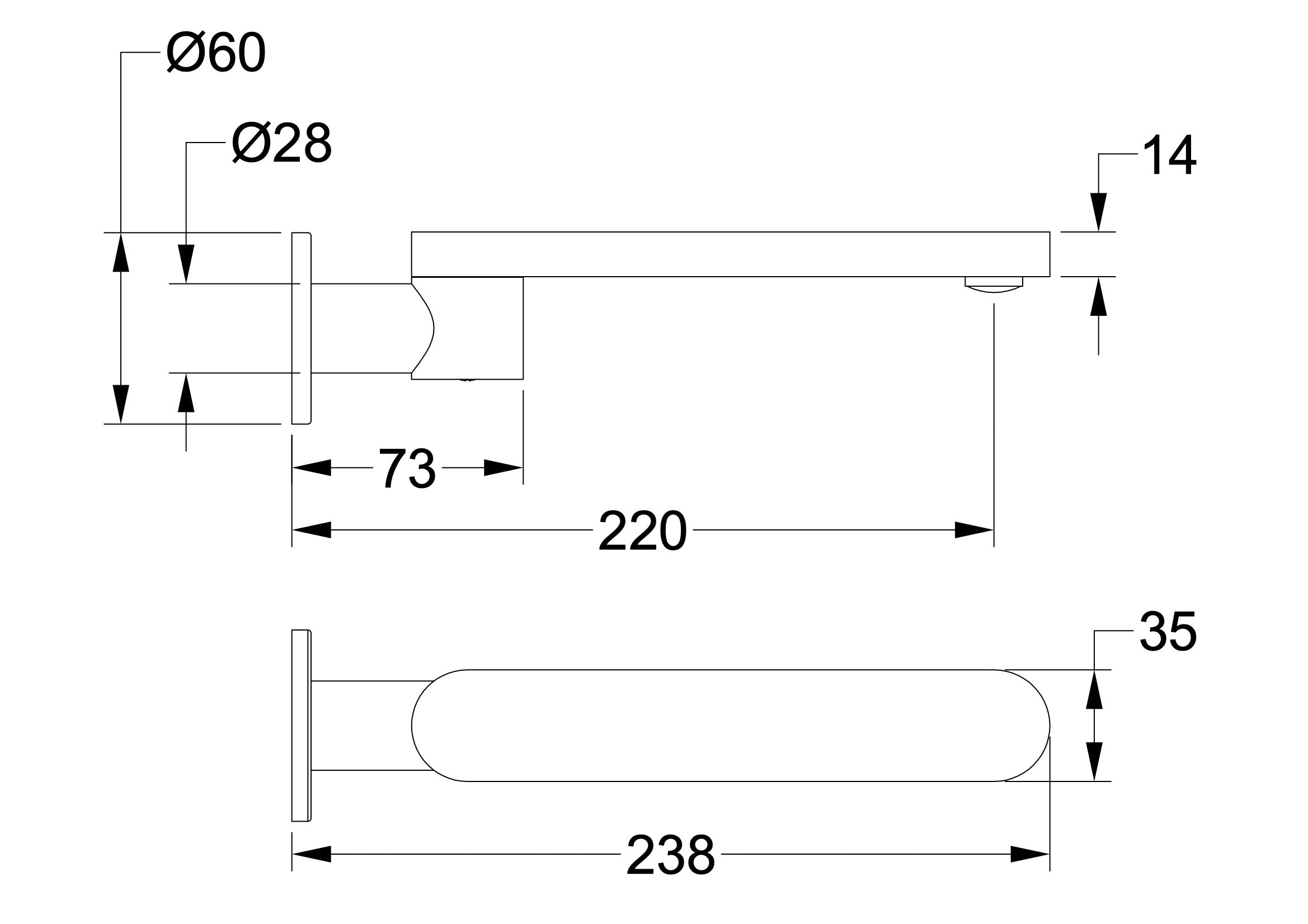 Linsol Corsica S2 Swivel Bath spout Matte Black