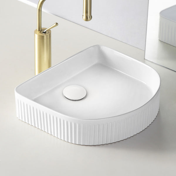 Corintha Ionic Fluted Gloss White Above Counter Basin 415mm