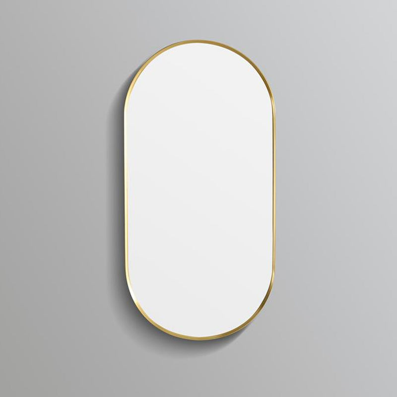 Oval mirror with brushed gold frame