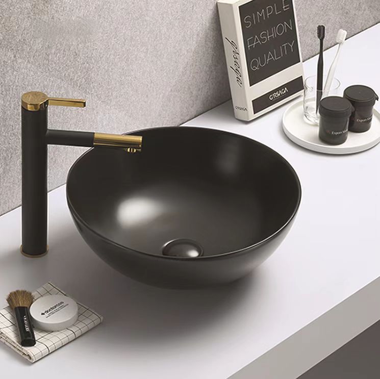 round matte black bench mount. bathroom basin 405x405mm