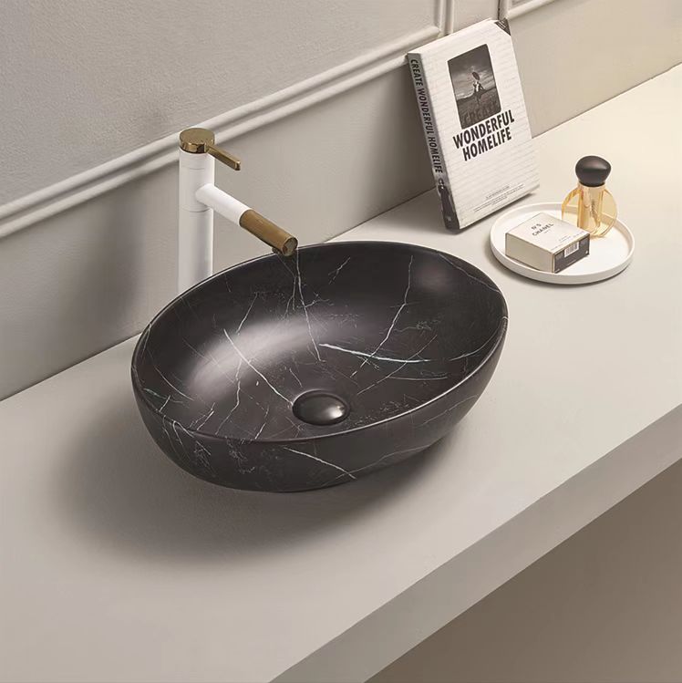 Matte Black Marble Oval Above Counter Basin 520x395
