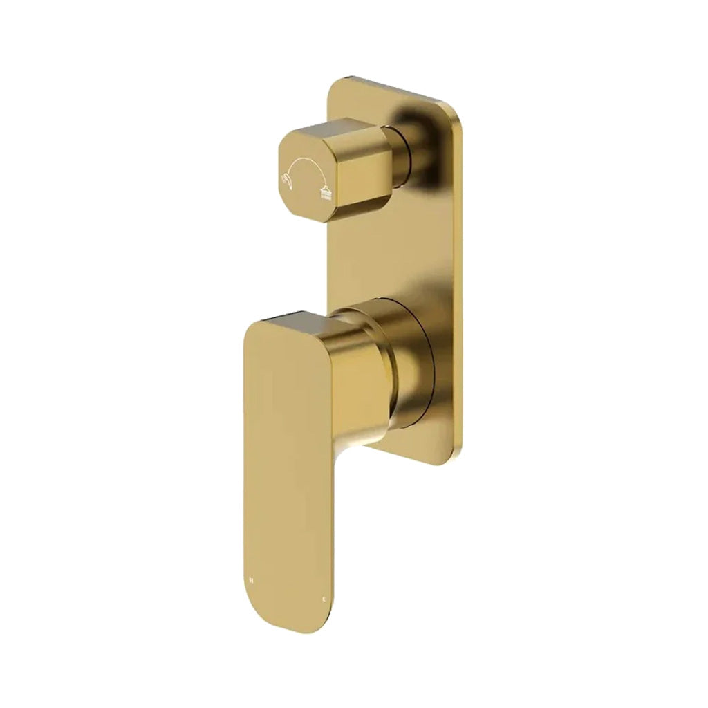 gold diverter mixer with rotary diverter button