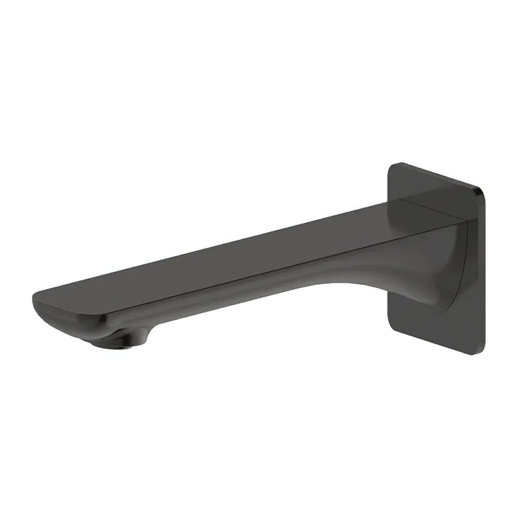 Gun metal PVD finish bath spout with a slimline backplate design.