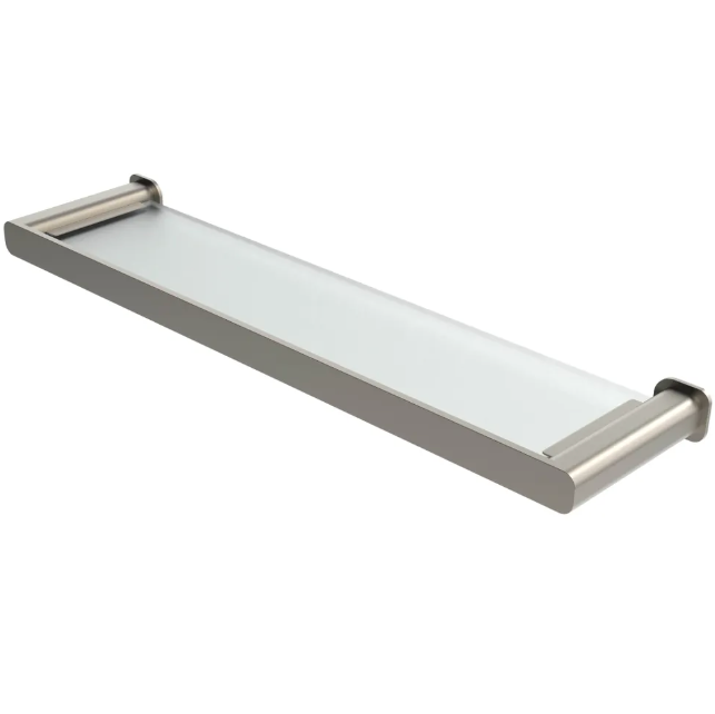 Glass shower shelf with metal bracket 