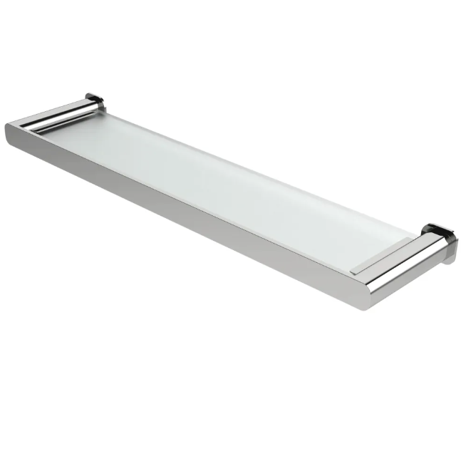 Long glass bathroom  shelf with metal brackets 