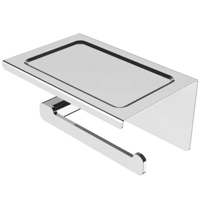 Chrome toilet paper holder with phone rest