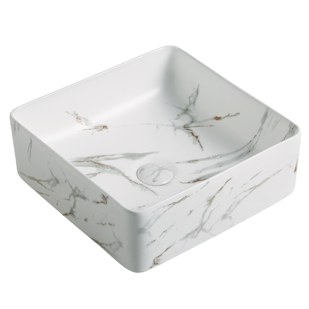 Square marble-patterned basin 