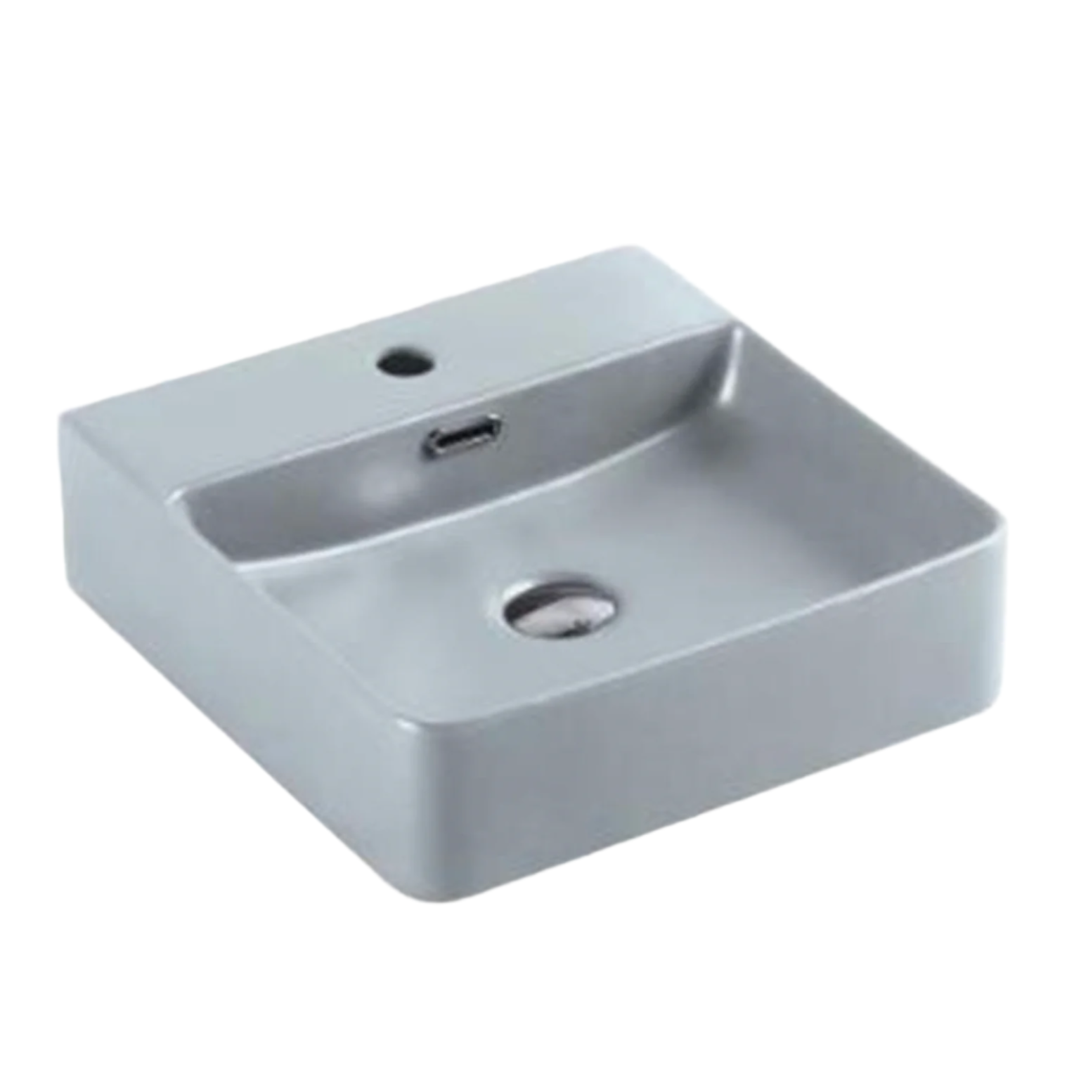 bench mount matte grey vanity basin with tap hole and square overflow 420x420mm