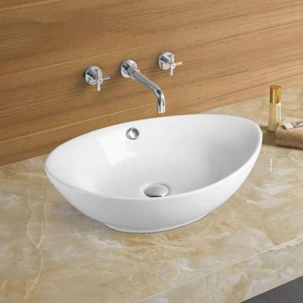 Gloss white oval basin with overflow