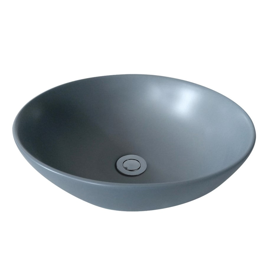 matte grey ceramic circular disk bench mount bathroom vanity basin 405x405mm