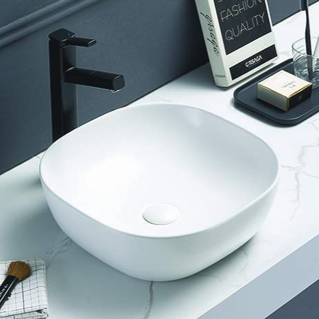 above counter matte white ceramic soft square basin 