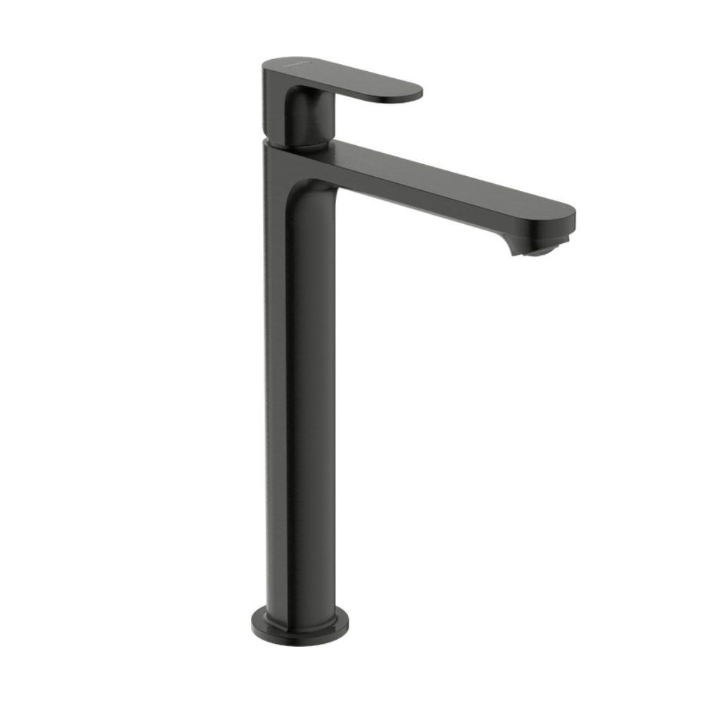 Brushed Black Chrome tall basin mixer suits above counter basins 