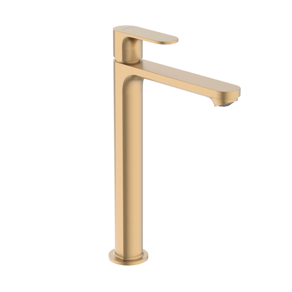 Brushed Bronze tall basin mixer suits above counter basins 