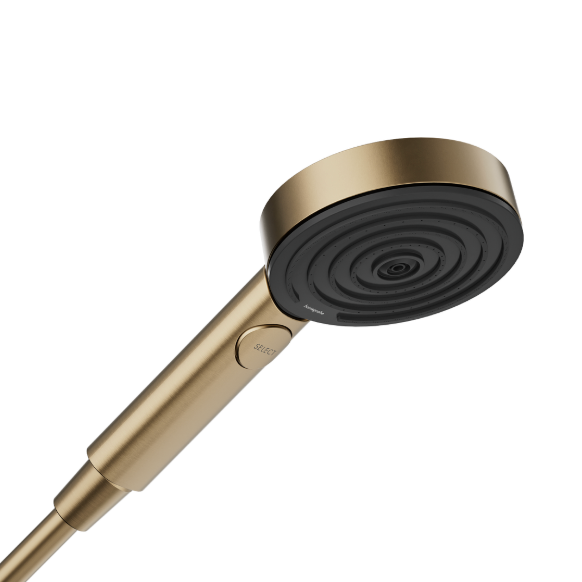 Gold shower head with black spiral design 