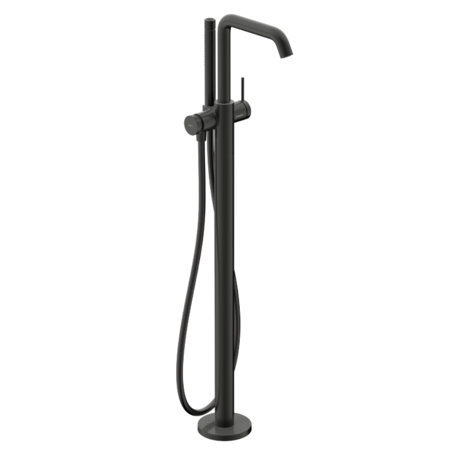 PVD brushed black chrome finish German made freestanding bathroom tap with removable hand shower 