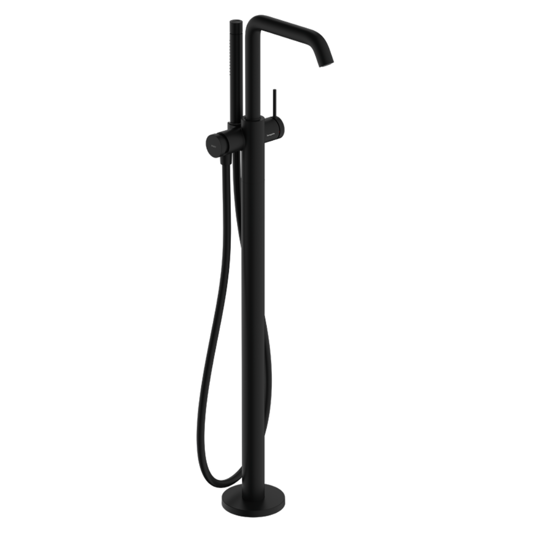 Matte black finish German made freestanding bathroom tap with removable hand shower 