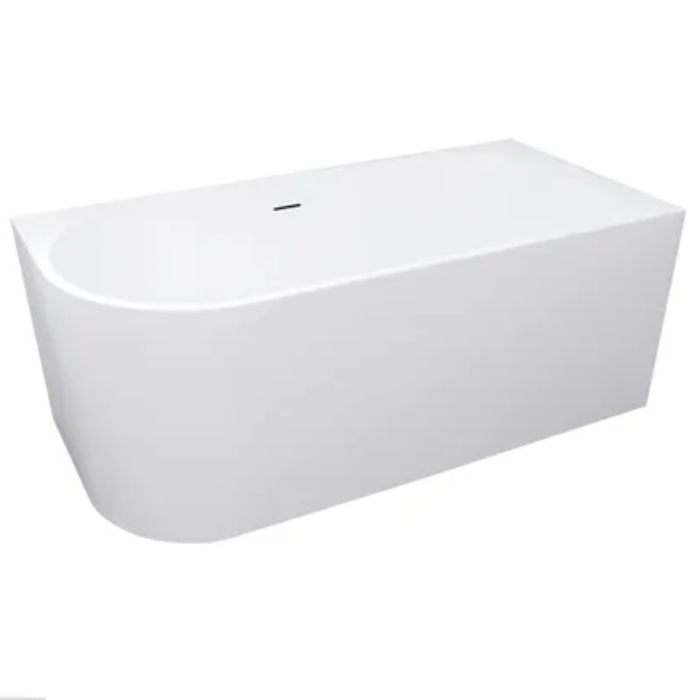 White freestanding right hand corner  bathtub with overflow