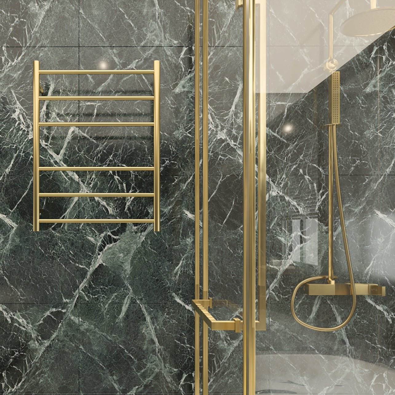 Linsol Avid Round 6 Bar Heated Towel Rail  Brushed Brass 800x600mm