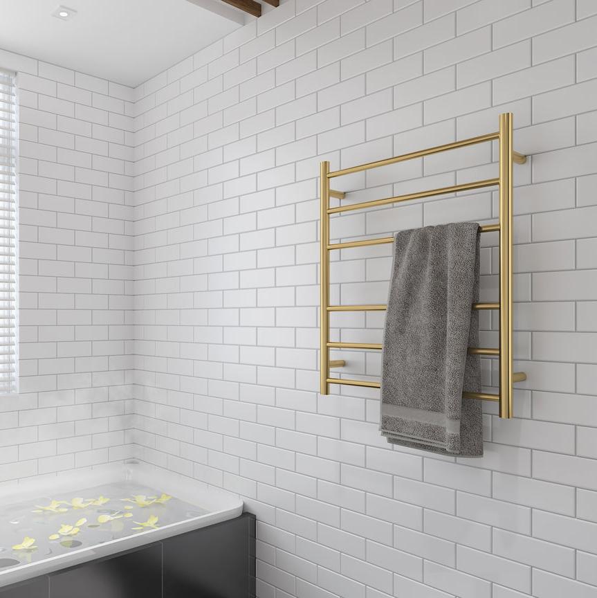Linsol Avid Round 6 Bar Heated Towel Rail  Brushed Brass 800x600mm