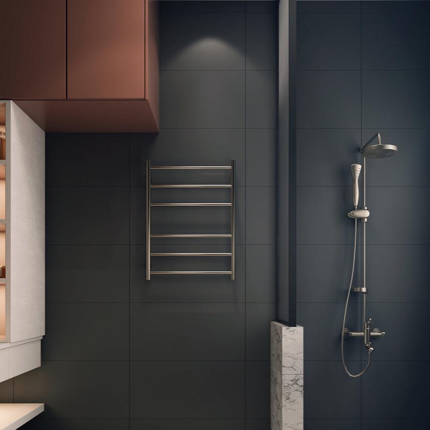 Linsol Avid Round 6 Bar Heated Towel Rail  Brushed Nickel 800x600mm