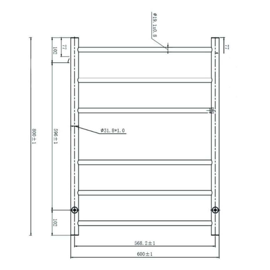 Linsol Avid Round 6 Bar Heated Towel Rail  Brushed Nickel 800x600mm