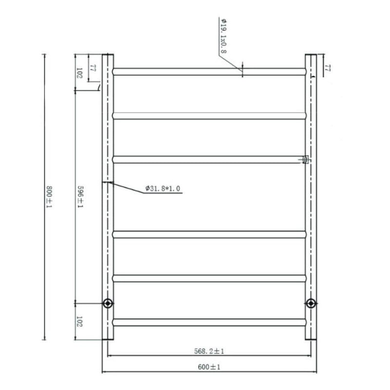 Linsol Avid Round 6 Bar Heated Towel Rail  Matte Black 800mmx600mm