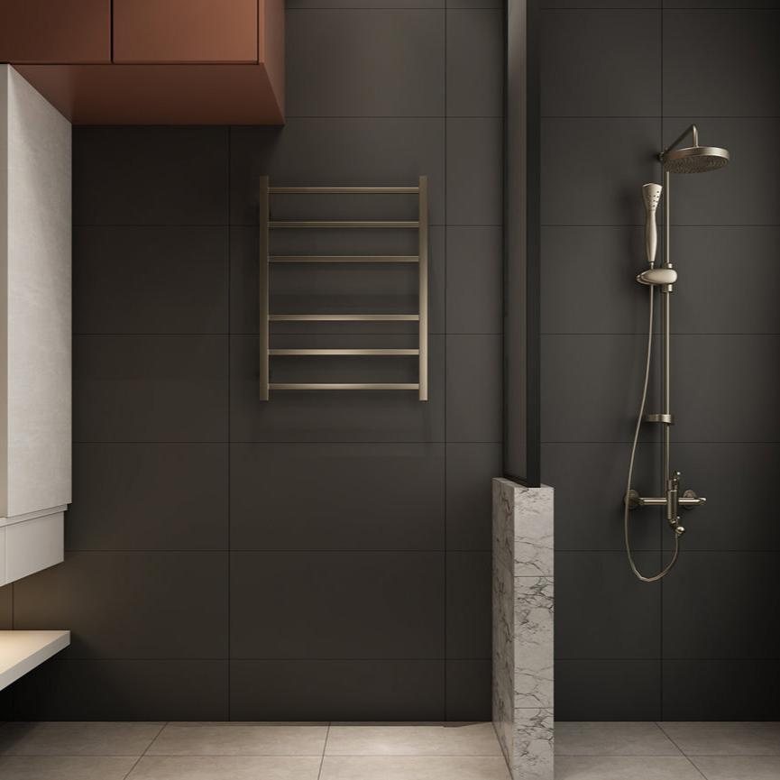 Linsol Spirit Square 6 Bar Heated Towel Rail  Brushed Nickel 800x600mm