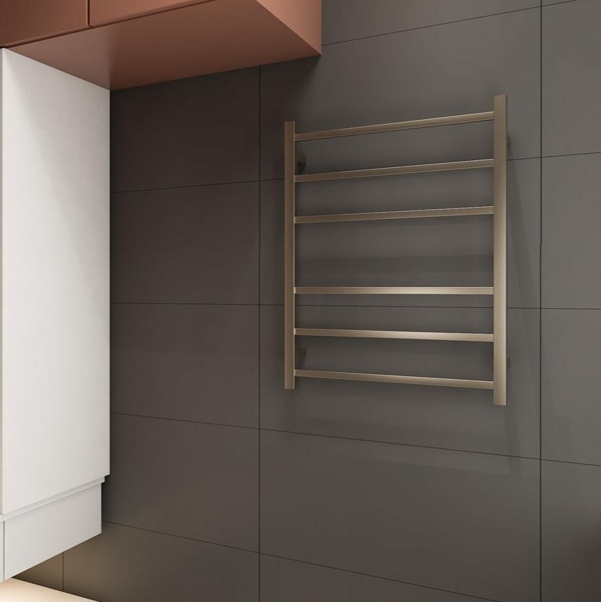 Linsol Spirit Square 6 Bar Heated Towel Rail  Brushed Nickel 800x600mm
