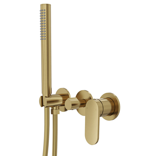 Linsol Capo 3-Plate Wall Mixer with Hand Shower Brushed Brass