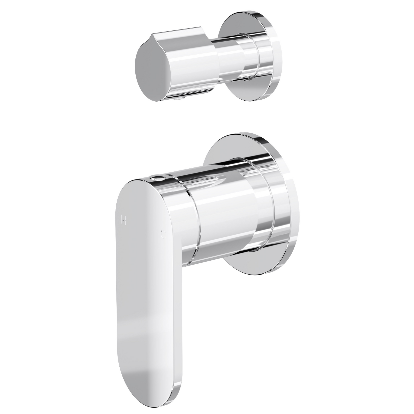 A Linsol Capo 2-Plate Wall Mixer with Diverter in chrome finish, featuring a slimline paddle handle and a separate rotary water diverter above.