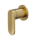 A wall mixer tap with a brushed brass finish and a Paddle lever handle.