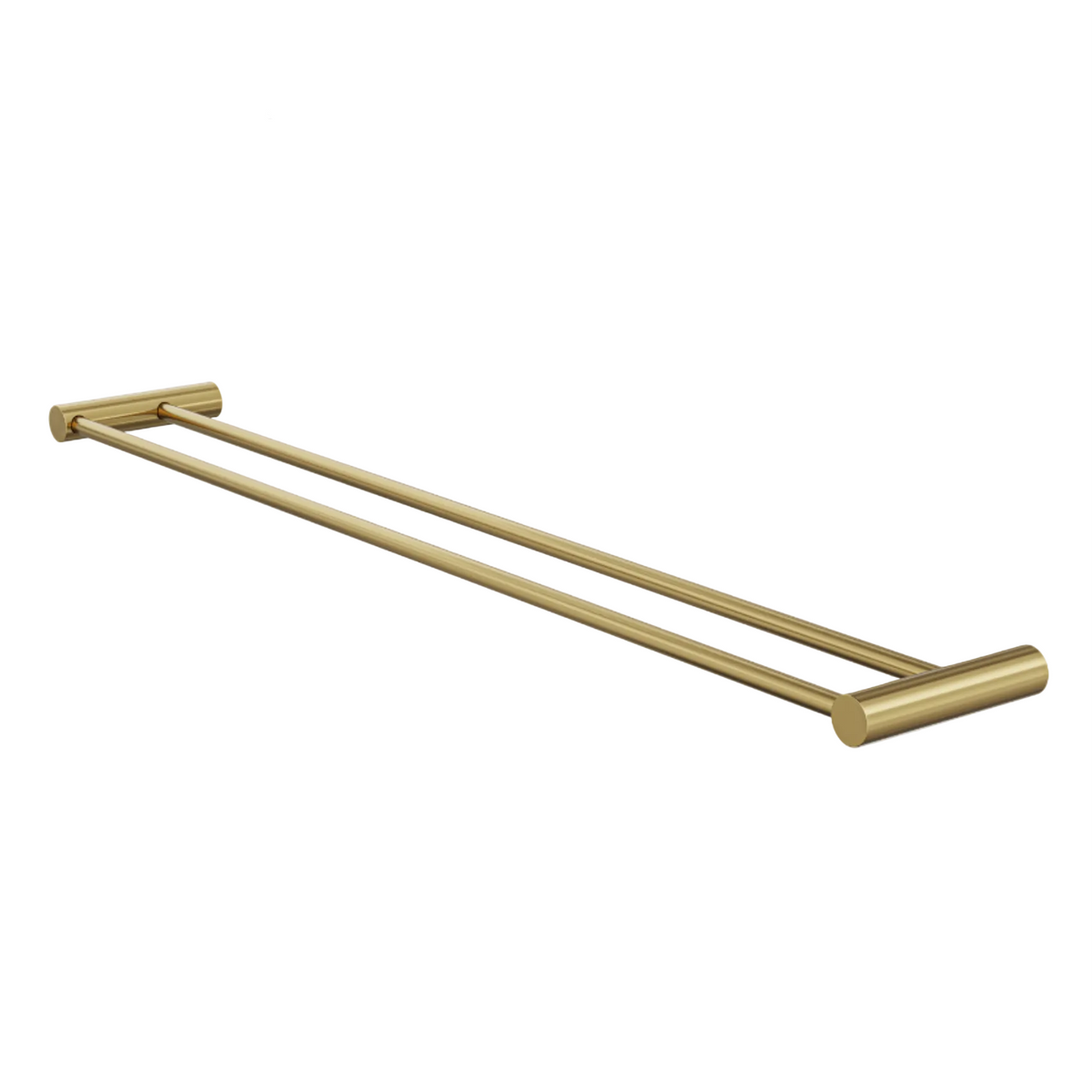A double towel rail in a brushed brass or gold finish.