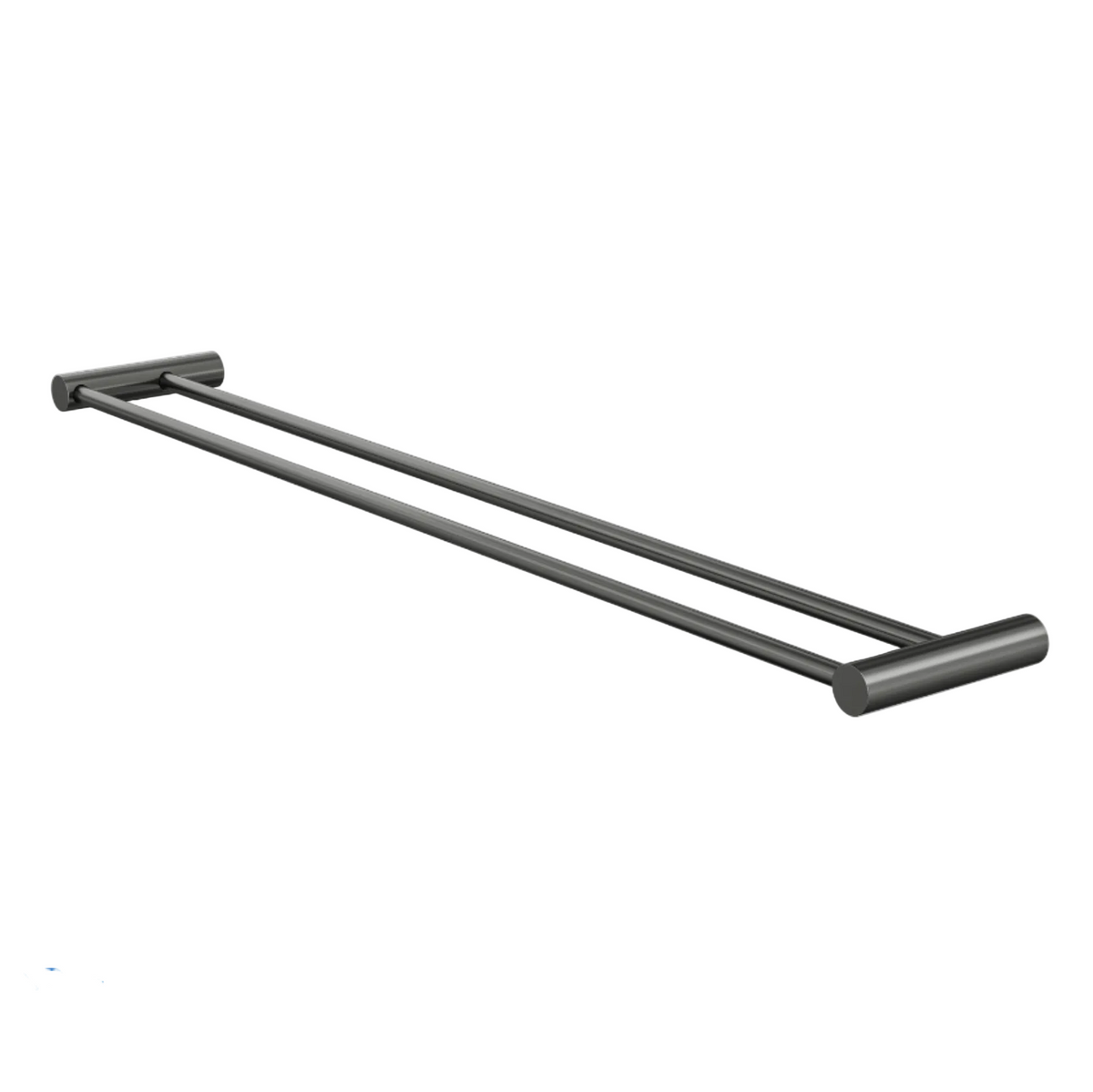 A double towel rail in a dark gunmetal gray finish.