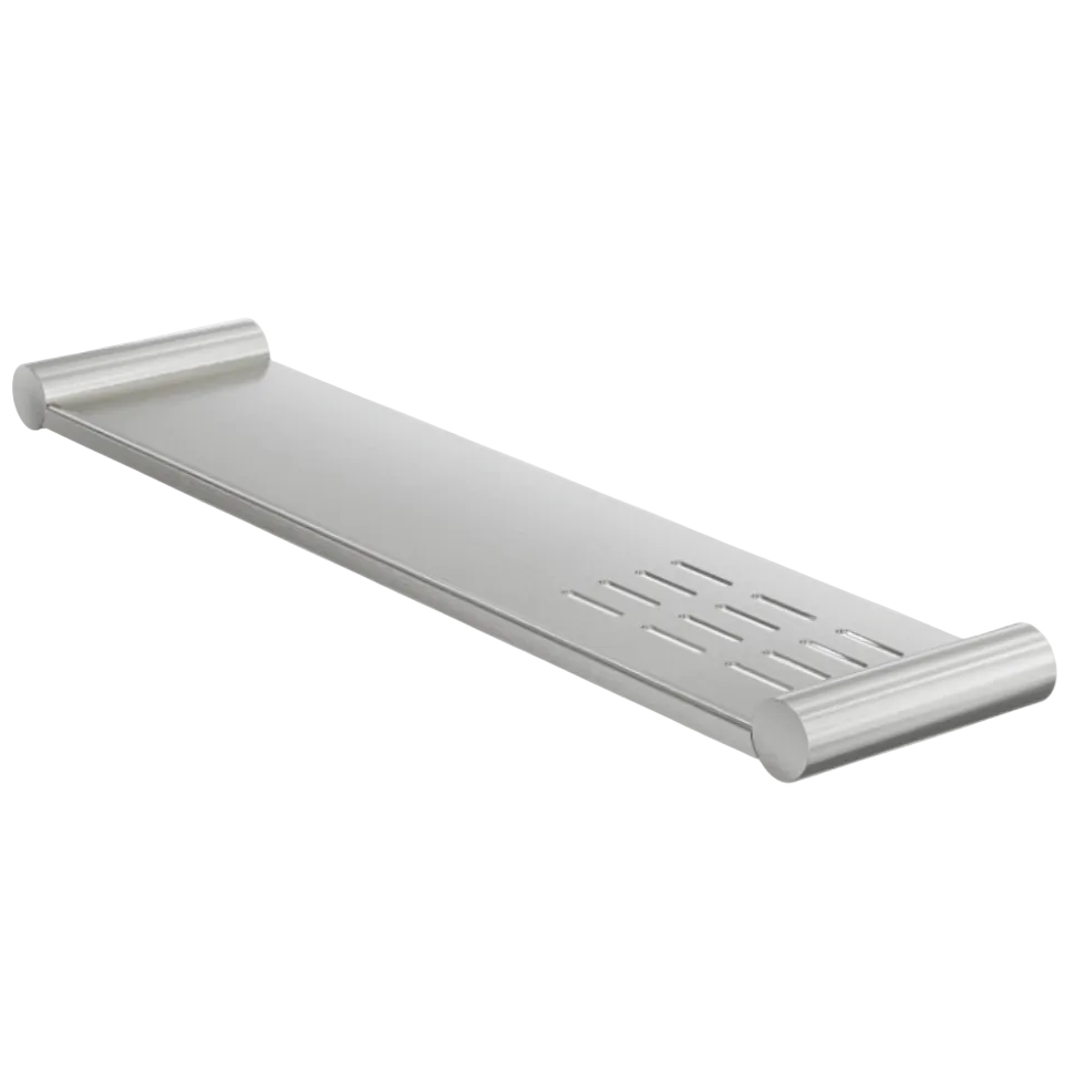 Brushed Nickel fluted bathroom shower shelf with soap holder