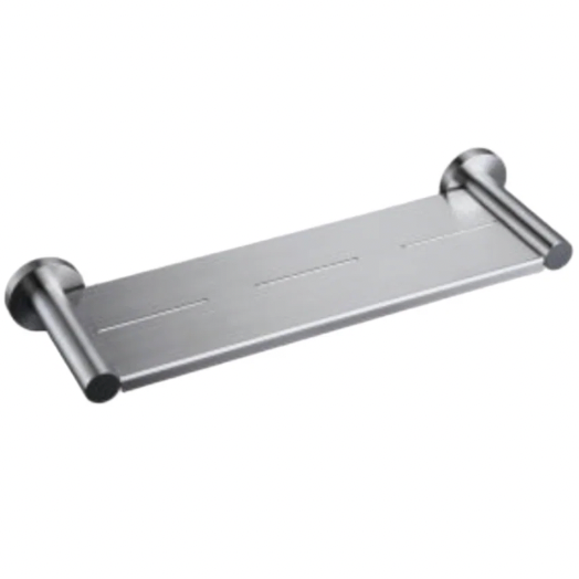 Brushed nickel bathroom shower shelf