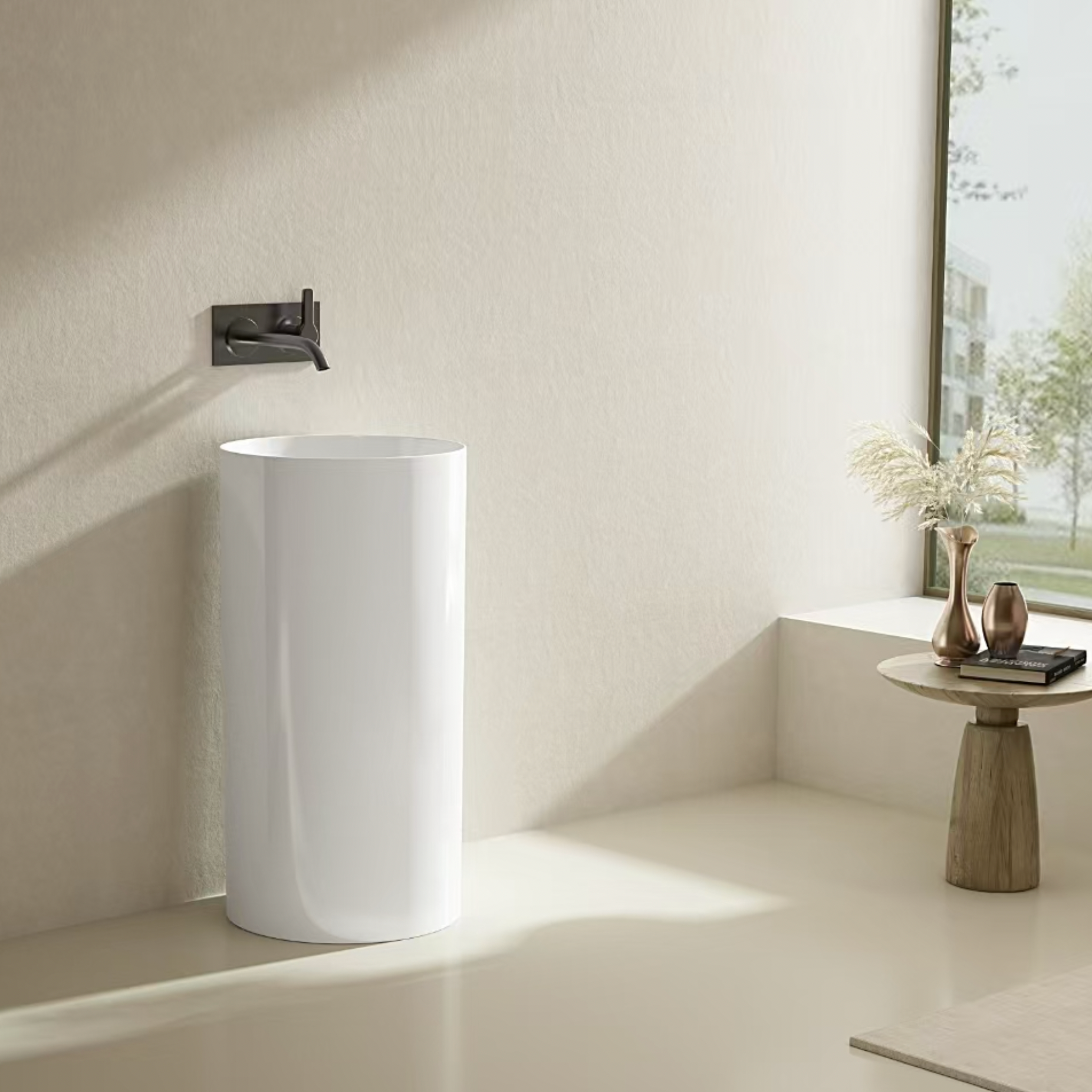 free standing circular bathroom ceramic pedestal basin