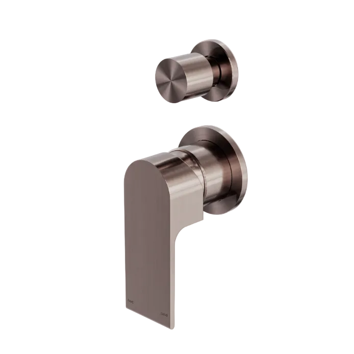 Brushed Bronze shower mixer with diverter, featuring a modern design with a sleek, curved Paddle handle  