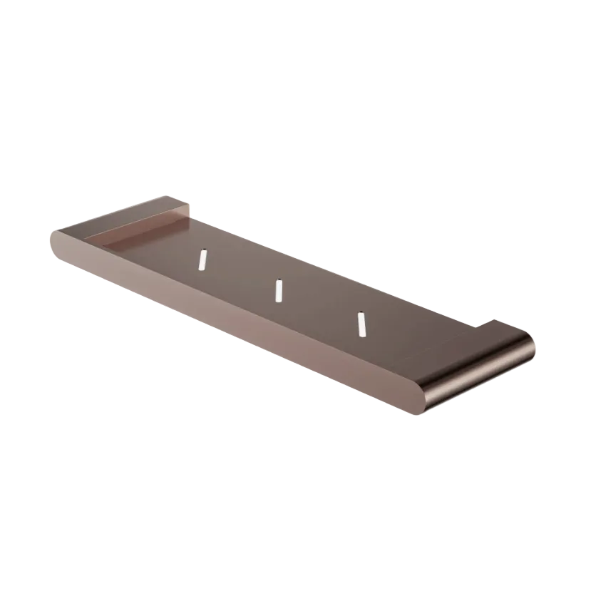 A modern wall-mounted toilet paper holder with a rectangular tray and three vertical slots, finished in a warm bronze metallic color.