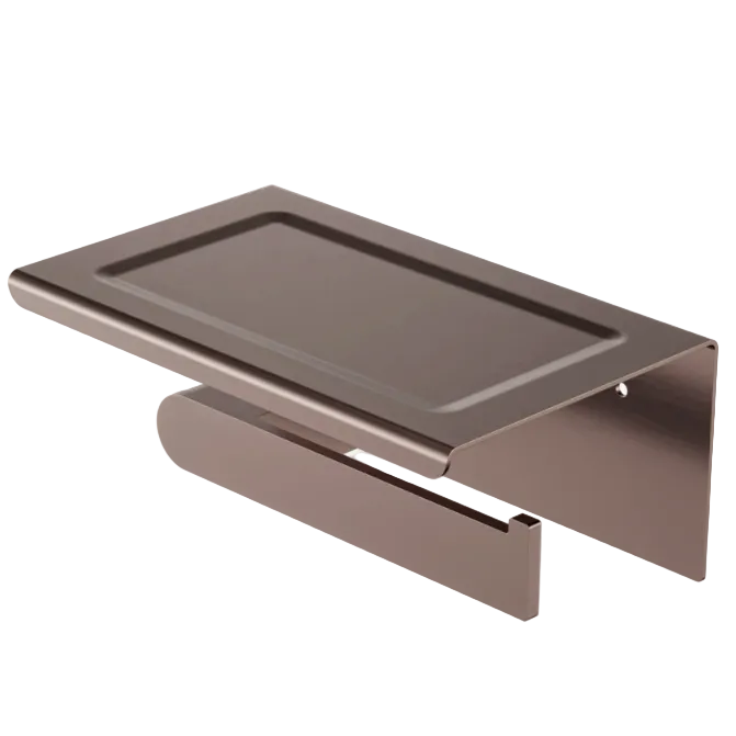 Brushed Bronze toilet roll paper holder with phone rest