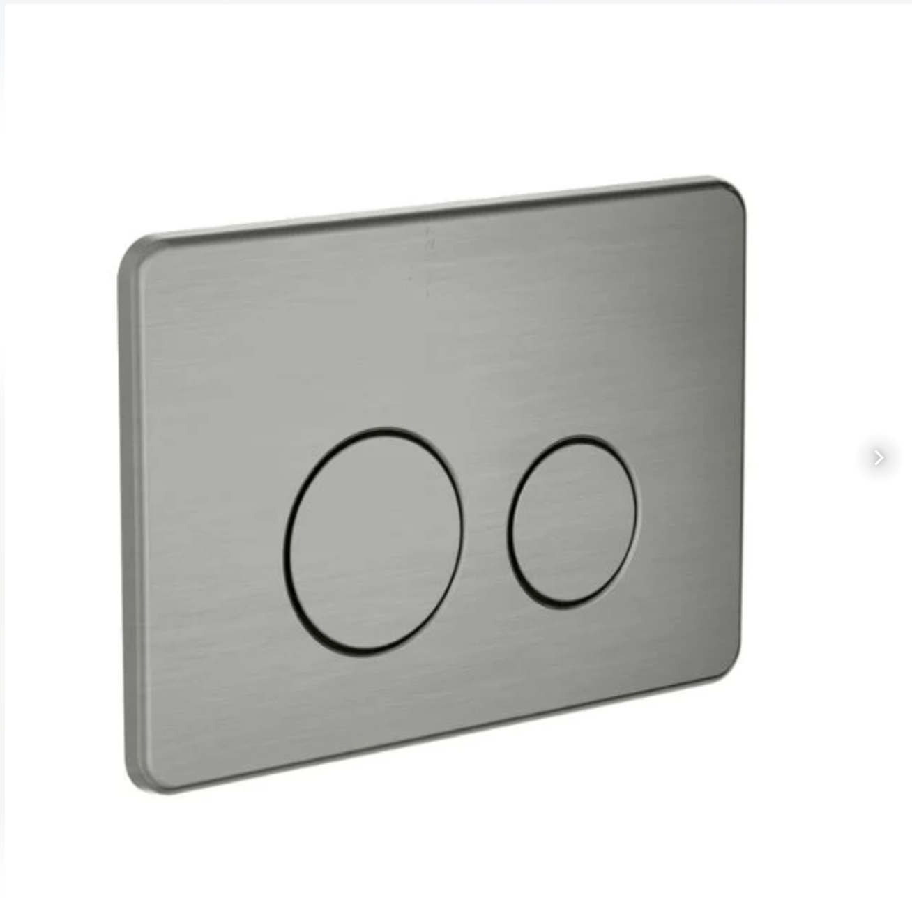A modern two-button flush plate with a brushed stainless steel finish, shown at a three-quarter angle on a plain white background.