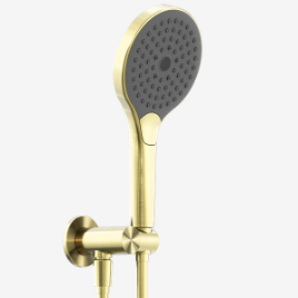 gold hand held shower on a bracket