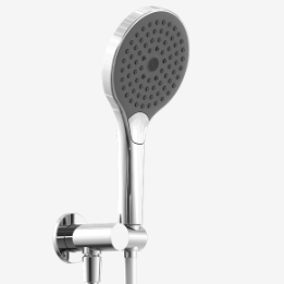 Chrome shower head with hose on a bracket